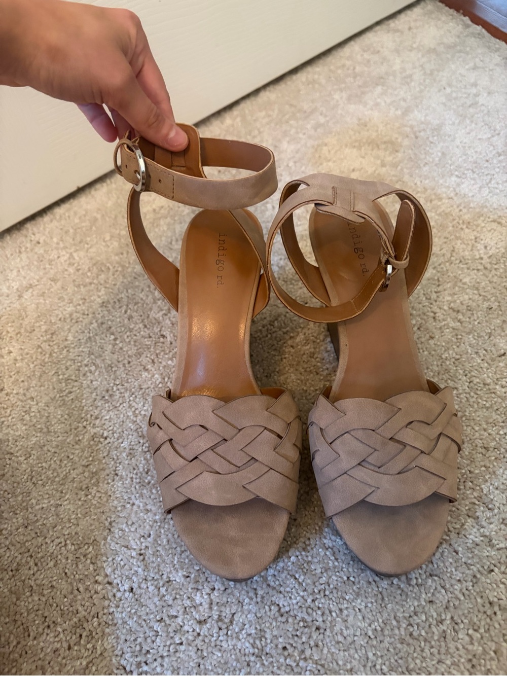 Indigo Rd. Braided Ankle-Strap Heels — Taupe